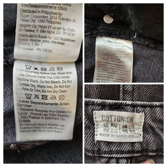 Cotton On Distressed Black Wash Denim Shorts Women Size 14 Frayed Hem High Rise - Picture 8 of 8